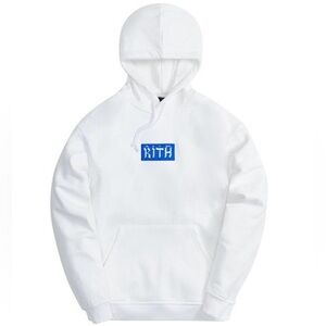 Kith Hebrew Script Box Logo Hoodie White Blue FW21 Size M NWT
